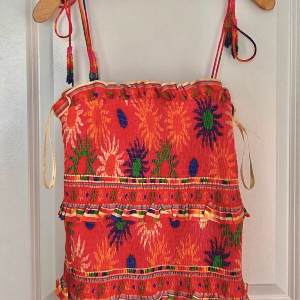 Farmrio Smocked Summer Coral Mini Dress  Never Worn New Without Tags - Picture 6 of 6